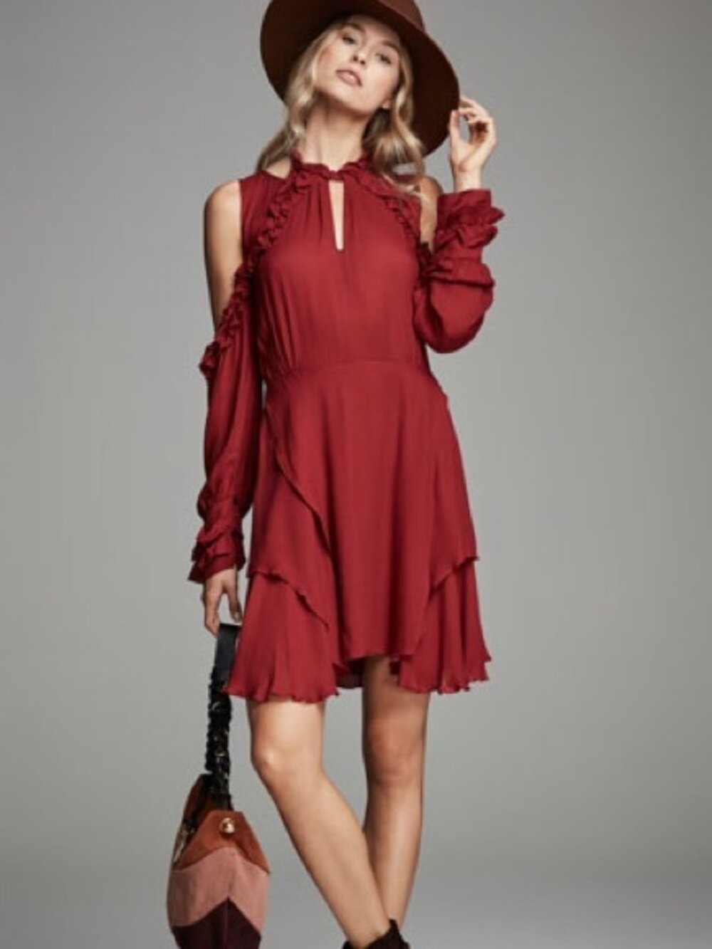 IRO Hanie Ruffle cold-shoulder Mini dress Size 42/ XL NWT